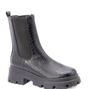 Corkys Black Croc-Patterned Combat Boots